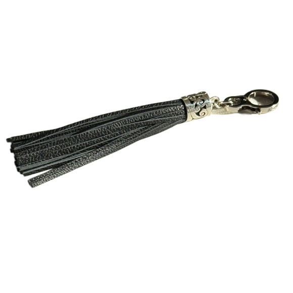 Brighton Black Leather Tassel Keychain / Bag Charm - Picture 3 of 5